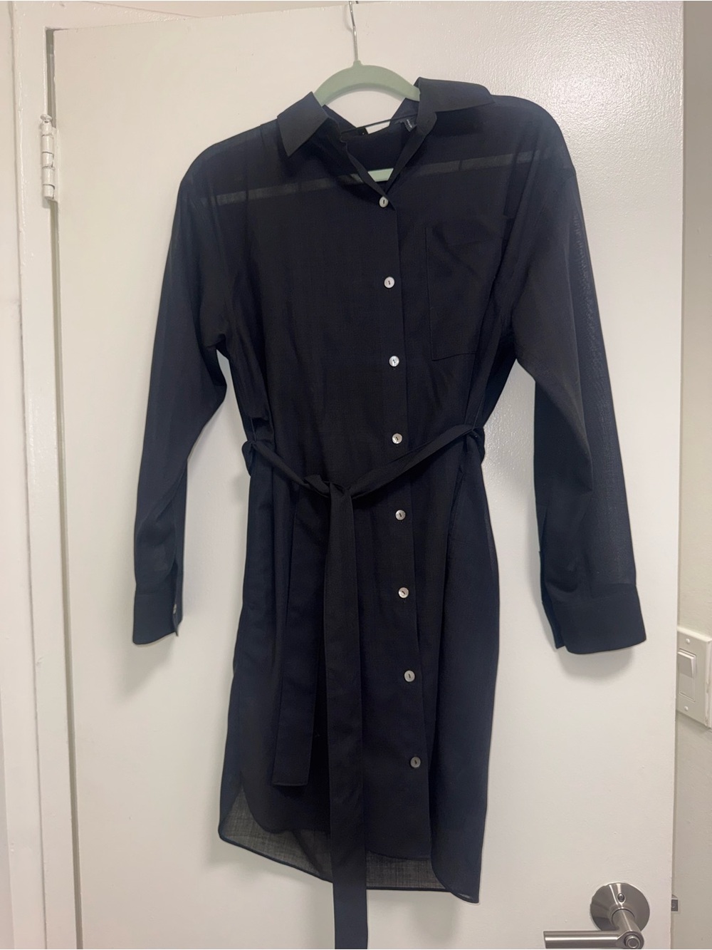 Theory Black Button-Front Shirt Dress with Tie Waist
